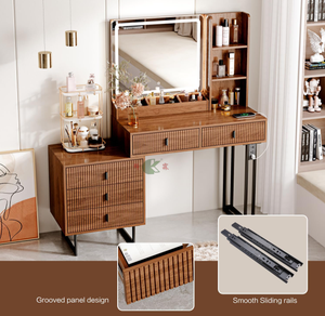 Table de toilette moderne en bois avec miroir et tiroirs, bureau de maquillage de luxe pour chambre à coucher - Product Image 2