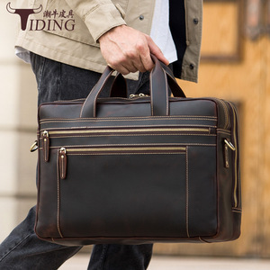 Tiding Genuine Leather Men's <b>Briefcase</b> 17 Inch Laptop Bag Business Travel Dark Brown - Product Image 1