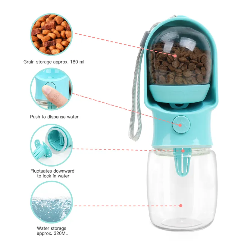 Bán Buôn Biểu Tượng Tùy Chỉnh 3 Trong 1 Du Lịch Ngoài Trời Di Động Pet Dog Uống Dispenser Nước Chai Con Chó Với Thực Phẩm Container