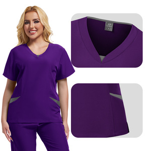 Women's Purple V-Neck <b>Scrub</b> Top Moisture Wicking Knitted Split Set Uniform For Nurses Medical Staff - Product Image 1