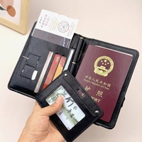 Portefeuille de voyage vintage portable en cuir PU pour passeport, avec plusieurs poches, organiseur, étui amovible pour carte d'identité et documents
