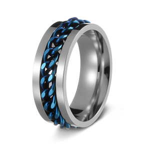 Anéis Giratórios Anti-Estresse de Aço Inoxidável para Homens, Anel Articulado Giratório de Aço Titânio com Corrente, Joias Masculinas - Product Image 3