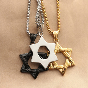 Collier avec pendentif étoile à six branches en acier inoxydable, design géométrique rétro pour hommes, chaîne multicolore 280581 - Product Image 2