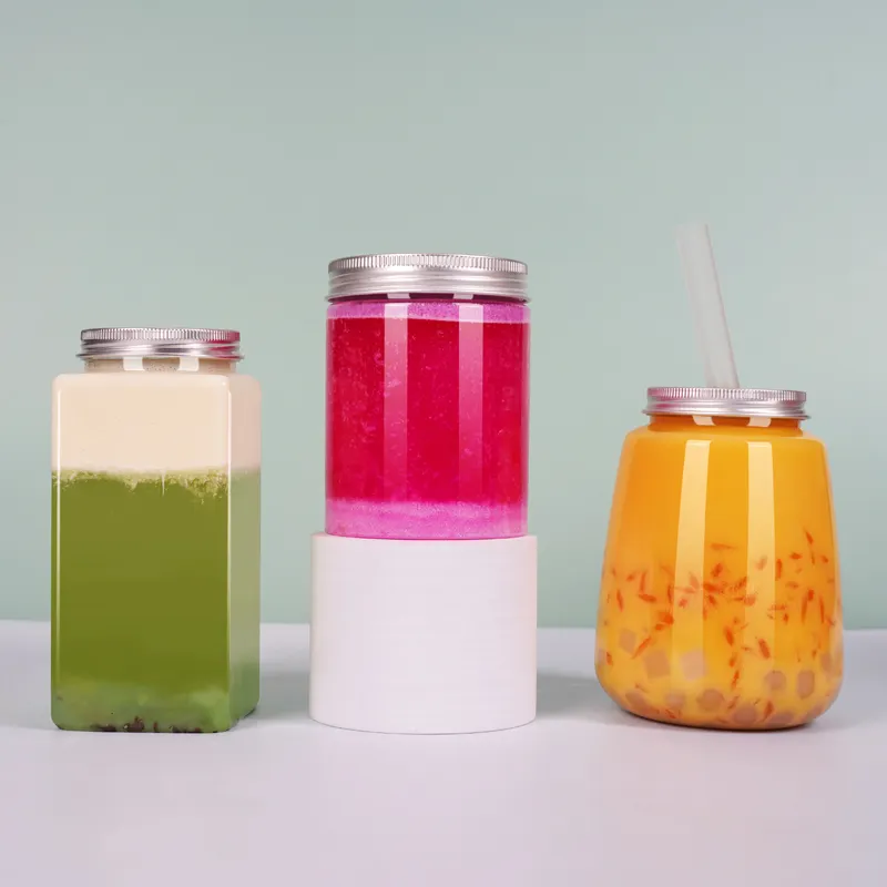 Botellas de plástico reutilizables con forma cuadrada para zumo de frutas, 16oz, gran oferta
