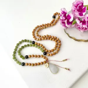 2023 mode népal pendentif collier pierre de lune 108 perles femmes Yoga Long collier Mala bijoux