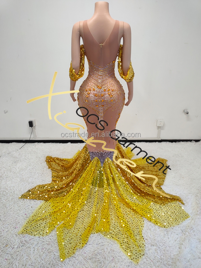 Luxury Sequin Bling Rhinestone Bridesmaid Wedding Dress Gold Beaded Diamond Elegant Wedding Dresses 2024 For Women