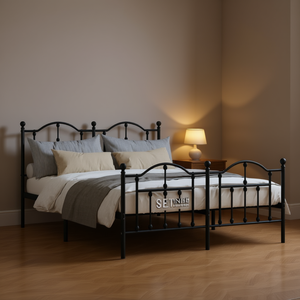 Struttura letto in metallo nera verniciata a polvere, rettangolare, tradizionale, per camera da letto - Product Image 2
