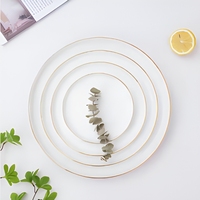 Assiettes en céramique à bord doré, ensemble d'assiettes rondes en porcelaine, vaisselle de luxe pour restaurant, mariage, maison, steak, dessert, plat de service