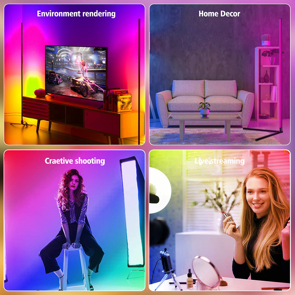 RGB LED Floor Lamp Bedroom Decoration RGBIC Corner Floor Lamp Remote Control Indoor Atmosphere Lamp