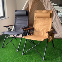 Chaise de camping pliante réglable à dossier haut en métal portable pour le jardin et les pique-niques en plein air avec coussin et poches latérales