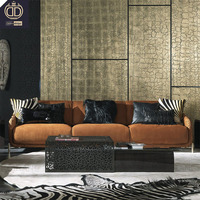 Wildes Sinnliches Nubuk-Leder-Sofa Orange Wohnzimmer-Sofa Hochwertig Exklusiv Luxuriös Modern Polster-Sofa Wohnzimmer-Set