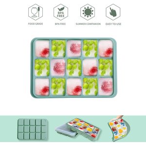 Silicone thân thiện với môi Ice <span class=keywords><strong>Cube</strong></span> khuôn mẫu 15 cativity hình dạng với có thể tháo rời nắp tái sử dụng Tủ đông khay Stackable cho whisky - Product Image 4