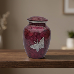 Urne funéraire en laiton, décorative, motif craquelé violet, avec bande papillon, pour cendres, décoration de table, écologique, 220 pouces cubes, style indien - Product Image 3
