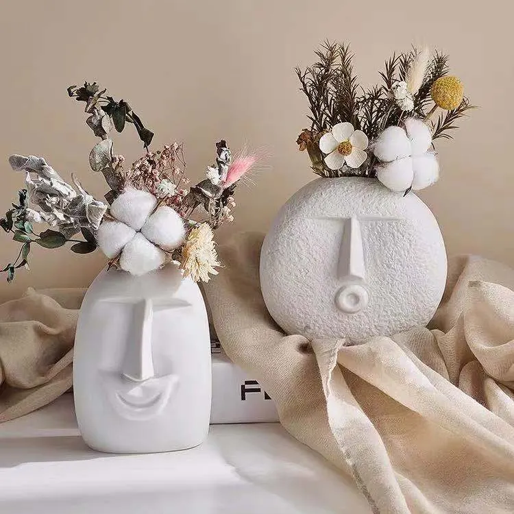 Vase en céramique blanche, style nordique et minimaliste, pour la maison, fleur sèche, décoration pour le visage