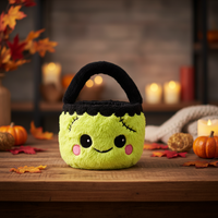Seau à bonbons en peluche mignon pour Halloween, sac de truc ou treat Frankenstein, panier cadeau en fausse fourrure douce pour enfants, fournitures de fête de fin d'année