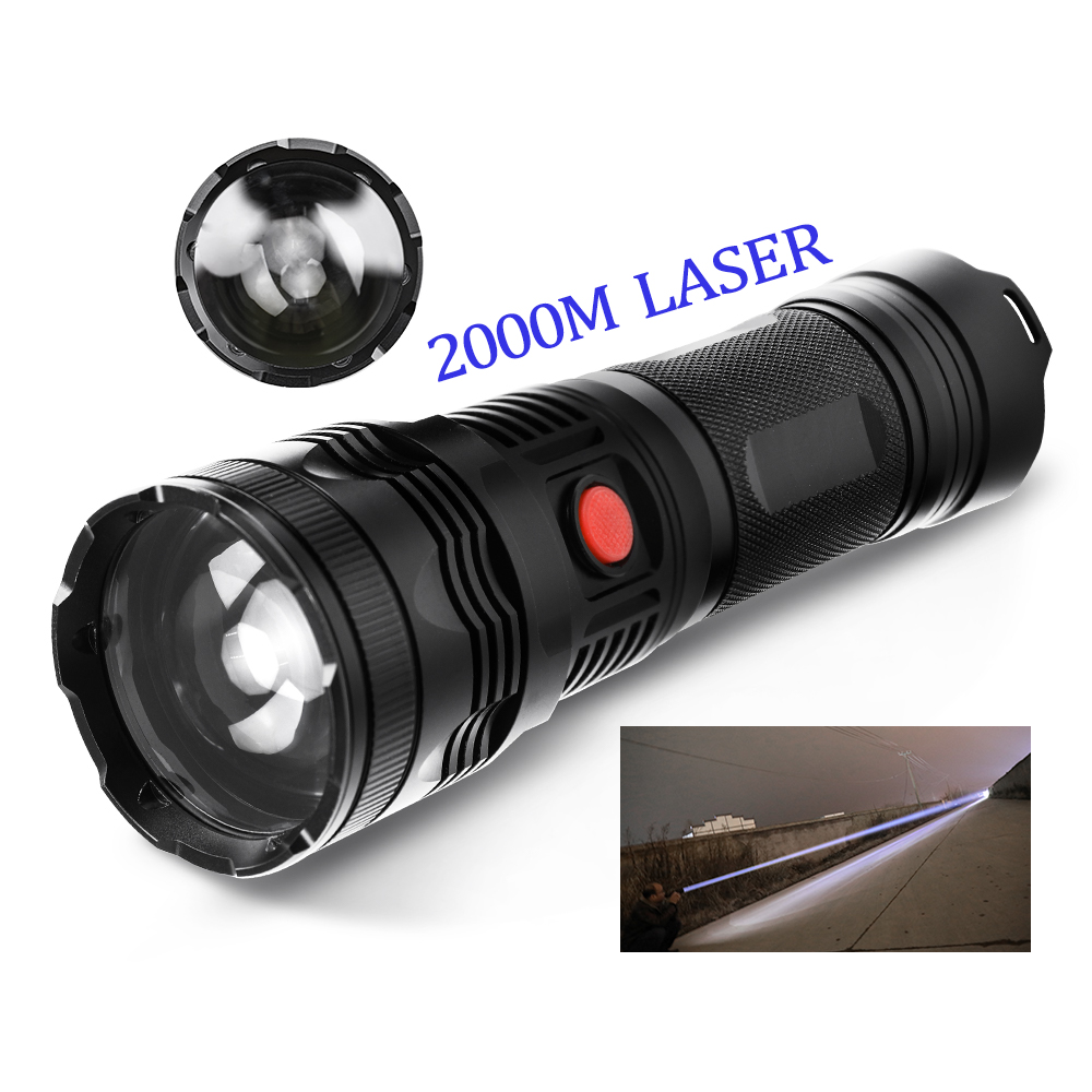 Мощный светодиодный фонарик, 2000 м, 10 Вт, IP68, водонепроницаемый, 12 В, аккумулятор, лазерный фонарик, светодиодный фонарик для кемпинга