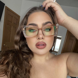 2024, montura de anteojos de moda Anti-luz azul para mujer, gafas de cristal lisas cuadradas <span class=keywords><strong>Retro</strong></span>, gafas grandes de tendencia personalizadas - Product Image 3