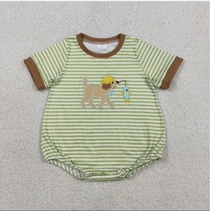 Combinaison d'été pour bébé garçon avec broderie de chiot et imprimé rayé SR3765 - Product Image 2