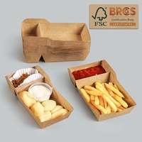 Boîte à frites rectangulaire rigide en papier kraft biodégradable et recyclable à deux compartiments, écologique, jetable, avec compartiments pour sucre