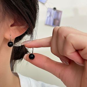 S925 Sterling <b>Silver</b> <b>Stud</b> Earrings Black Agate Ball Beads For Women Everyday Wear - Product Image 1