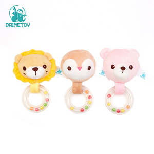 Baby Soft Toy Rattle Lion Penguin Bear Teether Embroidered Soft Plush Ring Rattle Toy for Over 0 Months