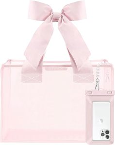 Женская розовая пляжная сумка из ПВХ, водонепроницаемая летняя сумка большой емкости с бантом и пузырьками, с двойной открытой ручкой - Product Image 1