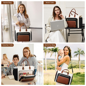 Grand porte-gobelet <span class=keywords><strong>professionnel</strong></span> pour femmes 15.6 pouces mallette pour ordinateur portable <span class=keywords><strong>sac</strong></span> fourre-tout noir-beige-marron Style de mode pour les infirmières enseignants - Product Image 4
