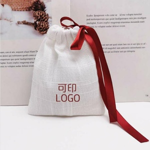 Linen Beaded <b>Drawstring</b> Closure Jewelry Bag Eco-Friendly Durable Storage for Earrings Portable 10x15cm - Product Image 2