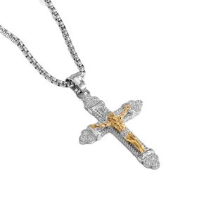 Collar con Colgante de Cruz Crucifijo para Hombre, Acero Inoxidable, Chapado en Oro de 18K, Cadena de Caja, Jesús, Fe Cristiana, Circonita Cúbica, Regalo - Product Image 5