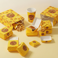 Ensemble d'emballages à emporter pour restaurant personnalisé, boîtes à nourriture, gobelets en papier, boîte à hamburgers, emballage pour frites, sacs en papier