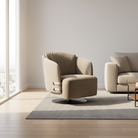 Fauteuil moderne gris à accents, canapé individuel confortable avec base métallique rotative et revêtement en coton pour salon et chambre