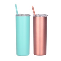 20oz Double Wall Vacuum Cup with Straw Insulated Travel Mug with Lid Stainless Steel Skinny Tumbler
