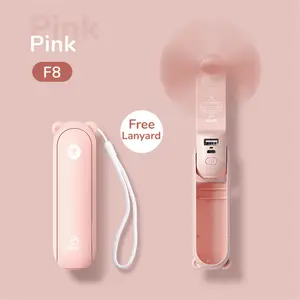 Portable Fan Mini Handheld Fan USB 4800mAh Rechargeable Hand Held Small Pocket Bear Foldable Fan with Lanyard Power Bank