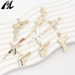 Kalung liontin pria, 14K berlian air dilapisi Hip-Hop gaya Punk bentuk pistol pesona senjata panas modis - Product Image 3