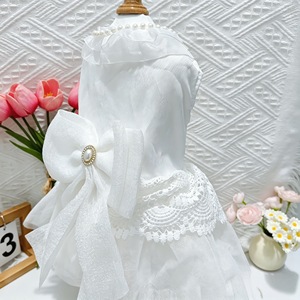 Pet Wedding Dress White Pearl Princess Dog <b>Cat</b> <b>Clothes</b> Summer Small Medium Size Four Seasons Polyester Skirt - Product Image 2