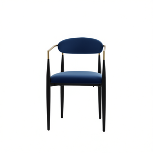 Sedia da pranzo moderna in tessuto blu con gambe in legno imbottita per arredamento domestico - Product Image 1