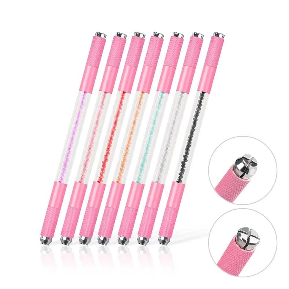 Rhinestone embroidery pen make up pink pen holder double head microblading pen eyebrow permanent makeup