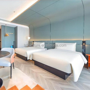 Custom Hotel Bed with <b>Headboard</b> Wholesale Low Price King Queen Size Bed Frame with Floating Base & Nightstand for Hotel Project - Product Image 3