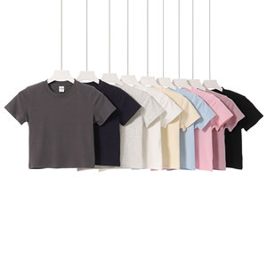 Damen T-Shirts mit Individuellem Logo 230 g/m² Baumwoll-Elasthan-Mischung Basic Einfarbig Blanko Slim Fit Cropped O-Ausschnitt T-Shirt für Damen Frauen - Product Image 1