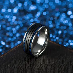 E-commerce supply stainless steel brushed black blue tooth ring men&#39;s fashion ring factory outlet