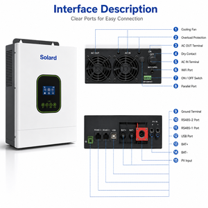 Convertisseur solaire hybride triphasé Solard 6,2 kW 51 Vdc, hors réseau/sur réseau, MPPT avec une efficacité de 90 % pour système de stockage d'énergie domestique - Product Image 4