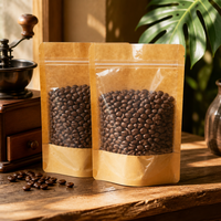 Pochette autoportante en papier kraft brun écologique de qualité alimentaire avec fenêtre et fermeture éclair refermable