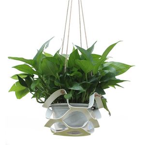 Round Pu Leather Drawstring Storage <b>Foldable</b> Fruit <b>Basket</b> With Jute Rope Outdoor Plant Hanger Planter Wall - Product Image 2