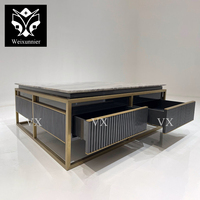 Conceptions populaires Table basse carrée de luxe avec dessus en marbre Meubles de salon aux pieds en métal