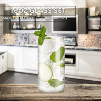Ensemble de gobelets en verre transparent de 16oz avec couvercles en bambou et pailles pour usage domestique-pour bière, cocktail, thé, café glacé