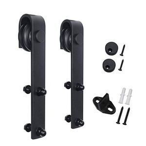 Kit de quincaillerie pour porte de grange de type J, roulettes de guidage silencieuses en acier, roulettes pour porte coulissante, design industriel, finition noir sable, faible bruit - Product Image 1