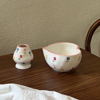 Bol à matcha en céramique façonné à la main en forme de cœur avec support pour fouet à thé, accessoires personnalisés, chawan en céramique peint à la main
