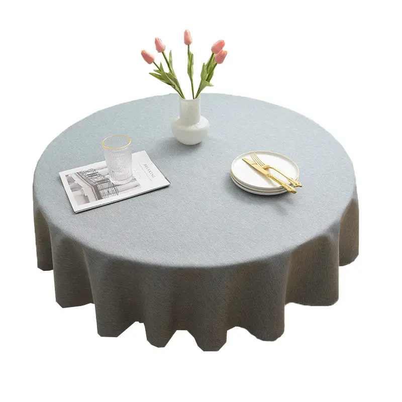 Round Tablecloth Linen Table Cloth Dust-Proof Waterproof Table Cover for Kitchen Dining Tabletop Decoration