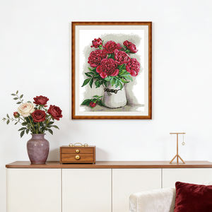 Kit de Broderie Point de Croix NKF Pivoine <span class=keywords><strong>Rouge</strong></span> HD, Motif Pré-imprimé ou Compté, Tissu Aida 16/14/11CT, Ensemble d'Artisanat Artistique, Toile à Broder - Product Image 3