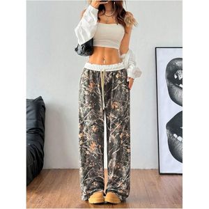 Pantalon camouflage personnalisé pour femme, coupe large, taille haute, cordon élastique, style Y2K, en tissu éponge respirant - Product Image 5